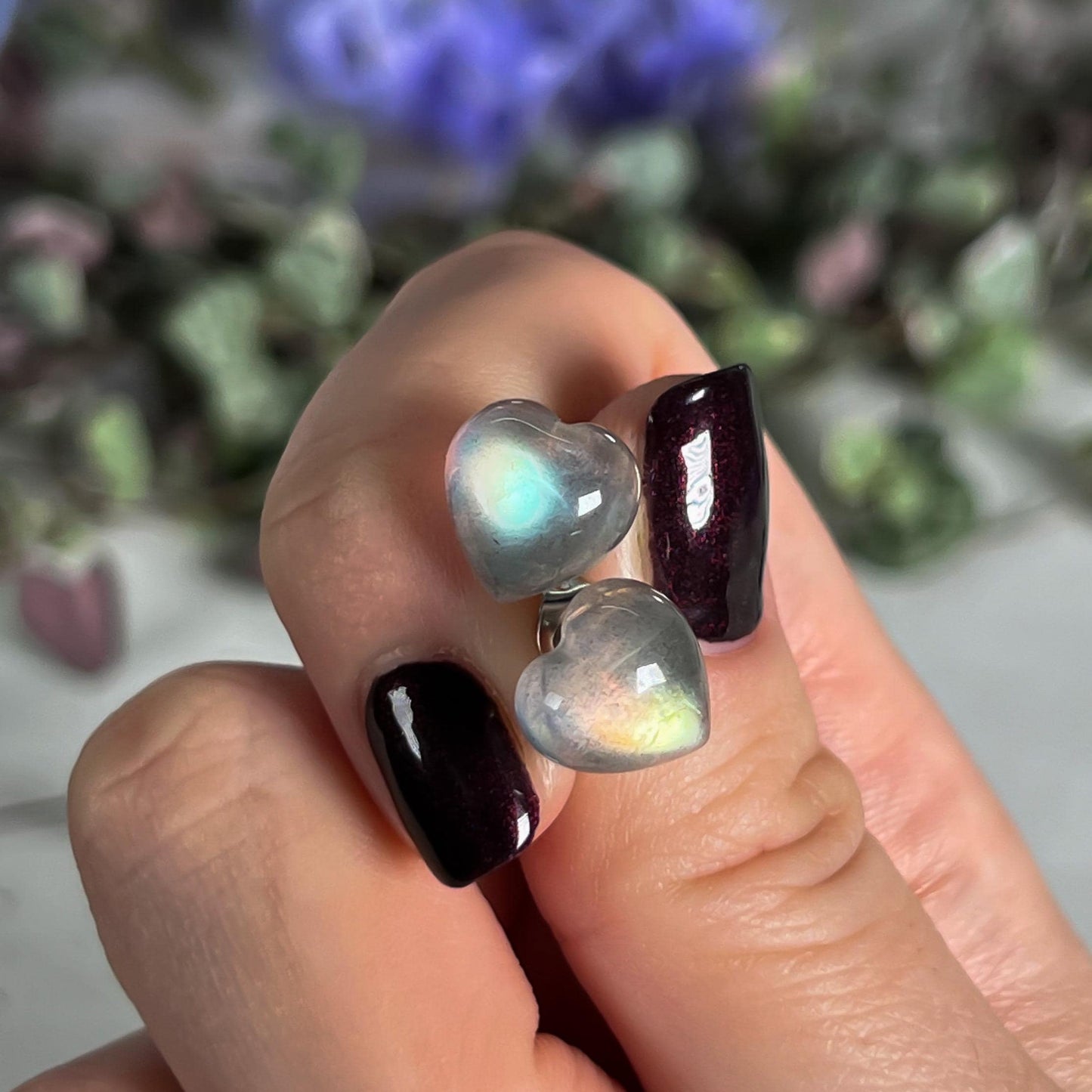 Labradorite Heart Stud Earrings