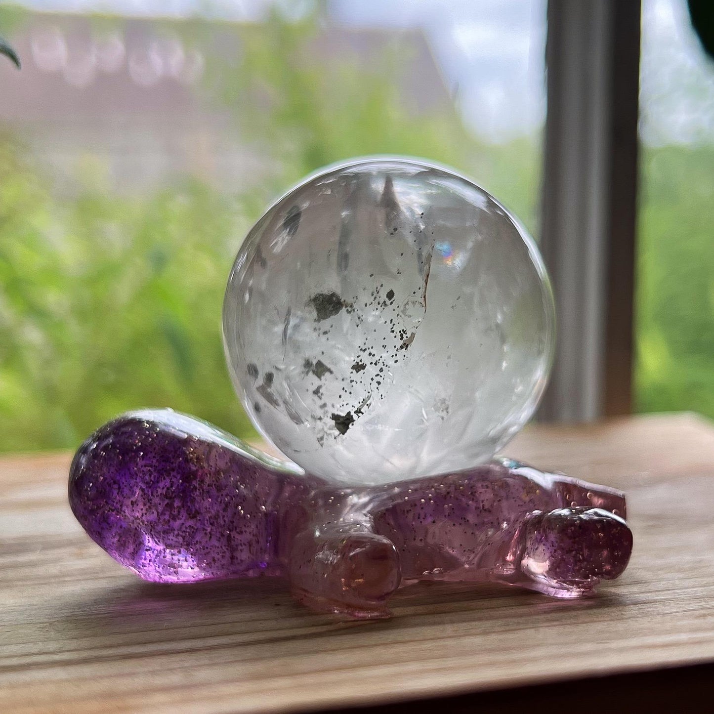 Pyrite in Girasol Quartz Sphere