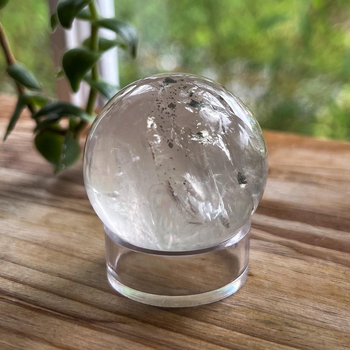 Pyrite in Girasol Quartz Sphere