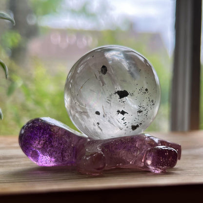 Pyrite in Girasol Quartz Sphere