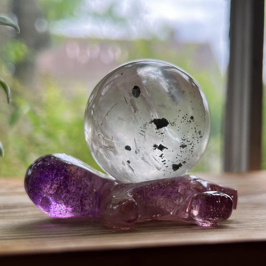 Pyrite in Girasol Quartz Sphere