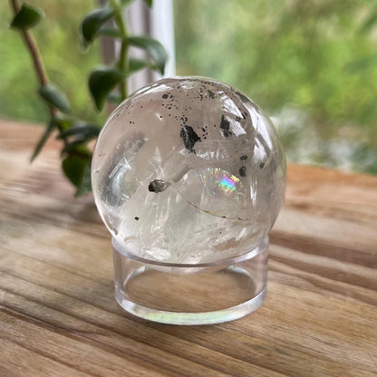 Pyrite in Girasol Quartz Sphere