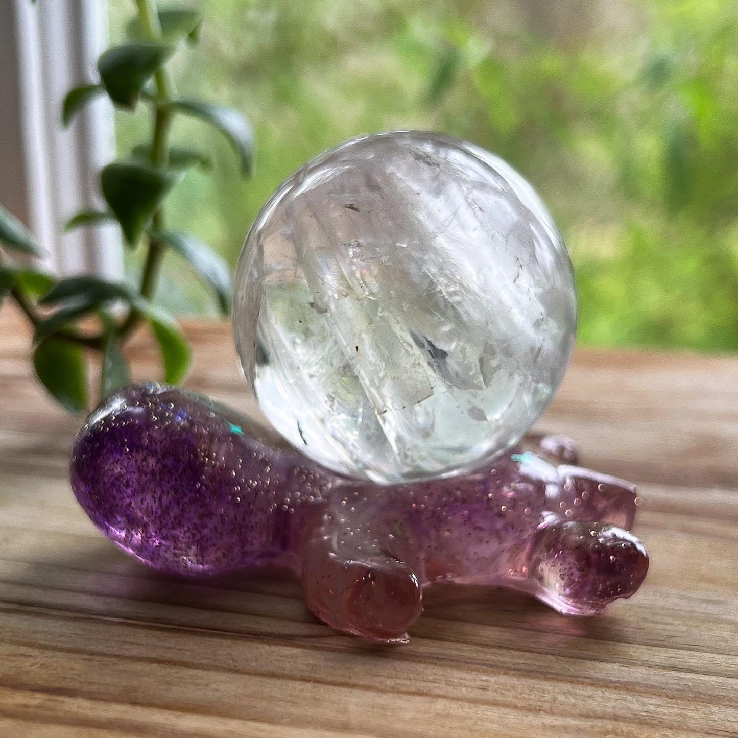 Pyrite in Girasol Quartz Sphere