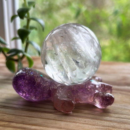 Pyrite in Girasol Quartz Sphere