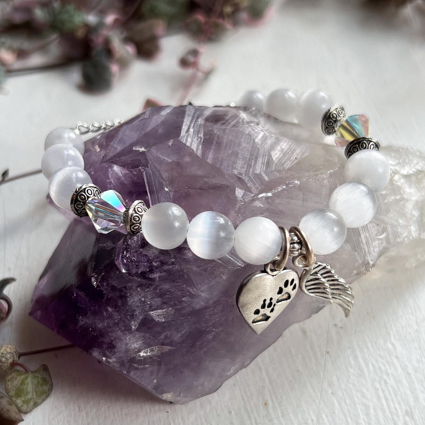Pet Memorial Selenite Bracelet