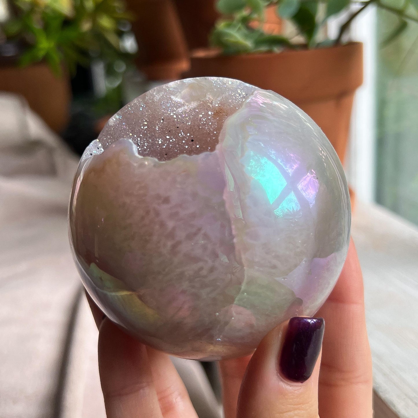 Rainbow Sugar Druzy Agate Sphere