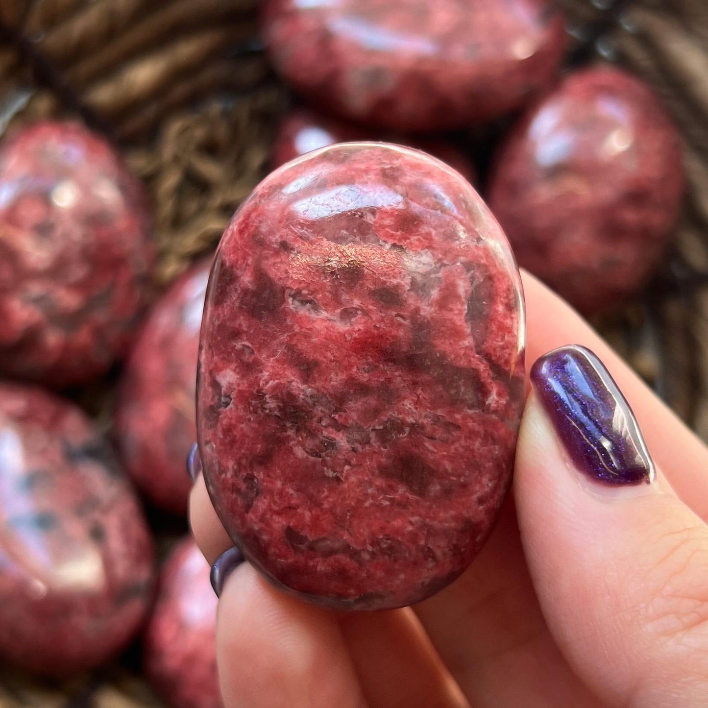 Dark Thulite Palm Stones
