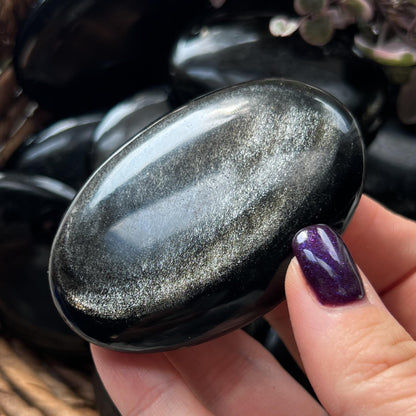 Silver Black Obsidian Palm Stones