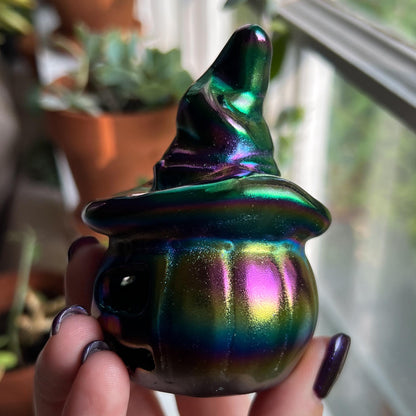 Rainbow Aura Obsidian Witch Pumpkin
