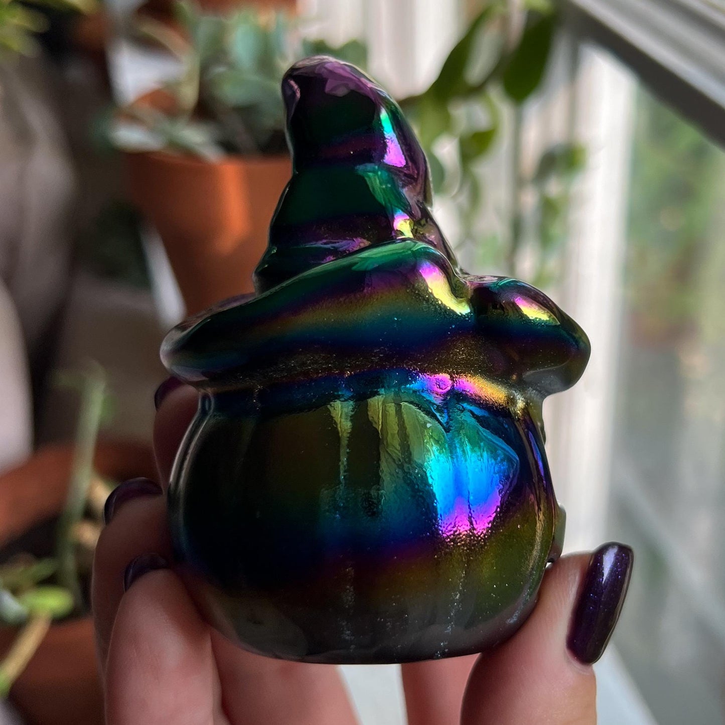 Rainbow Aura Obsidian Witch Pumpkin