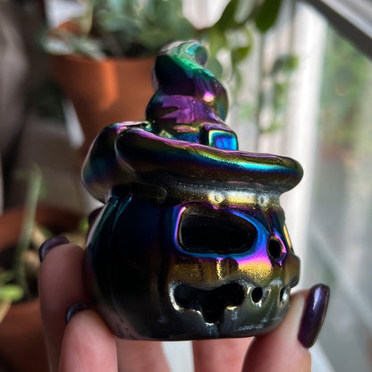 Rainbow Aura Obsidian Witch Pumpkin