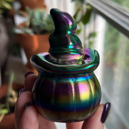 Rainbow Aura Obsidian Witch Pumpkin
