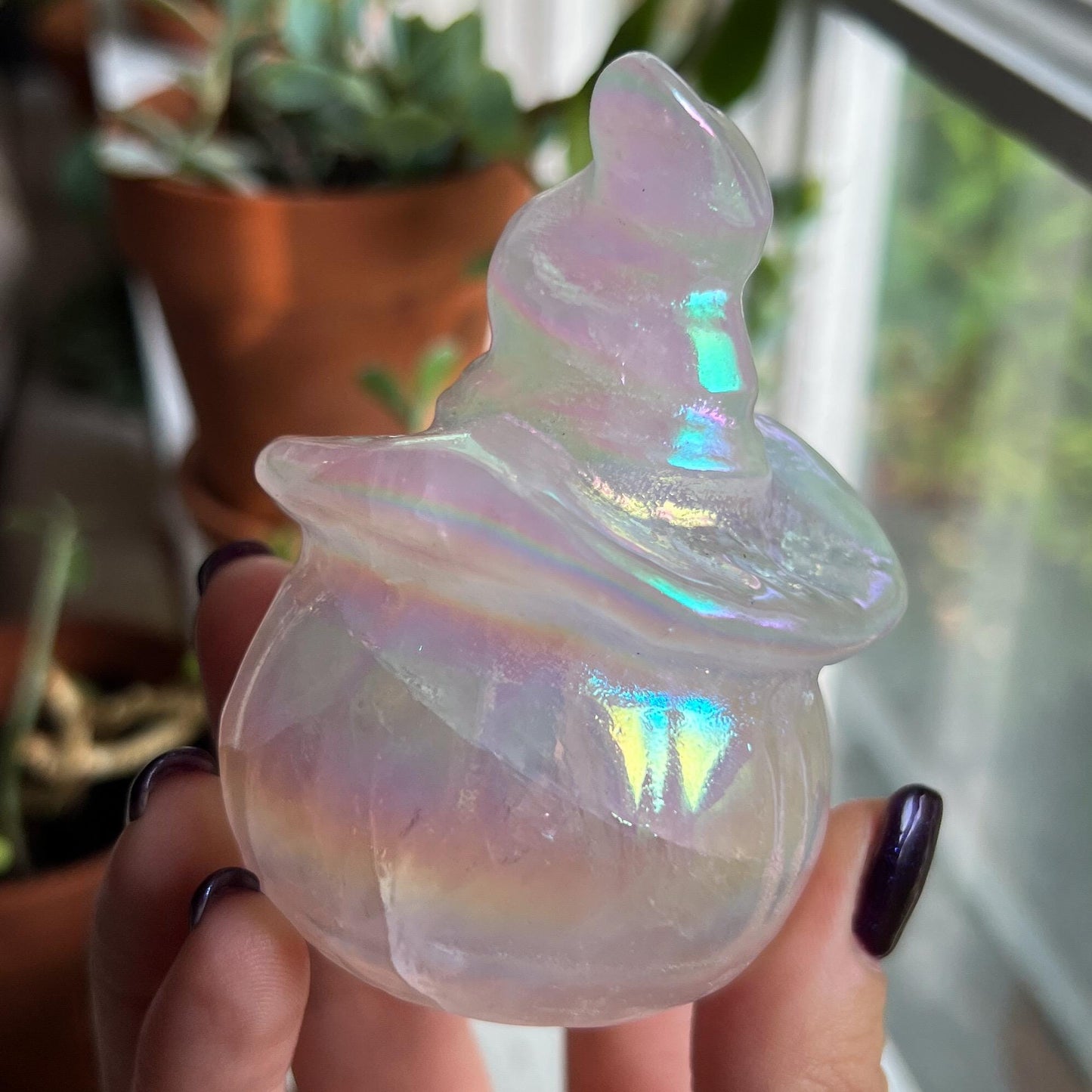 Rainbow Rose Quartz Witch Pumpkin