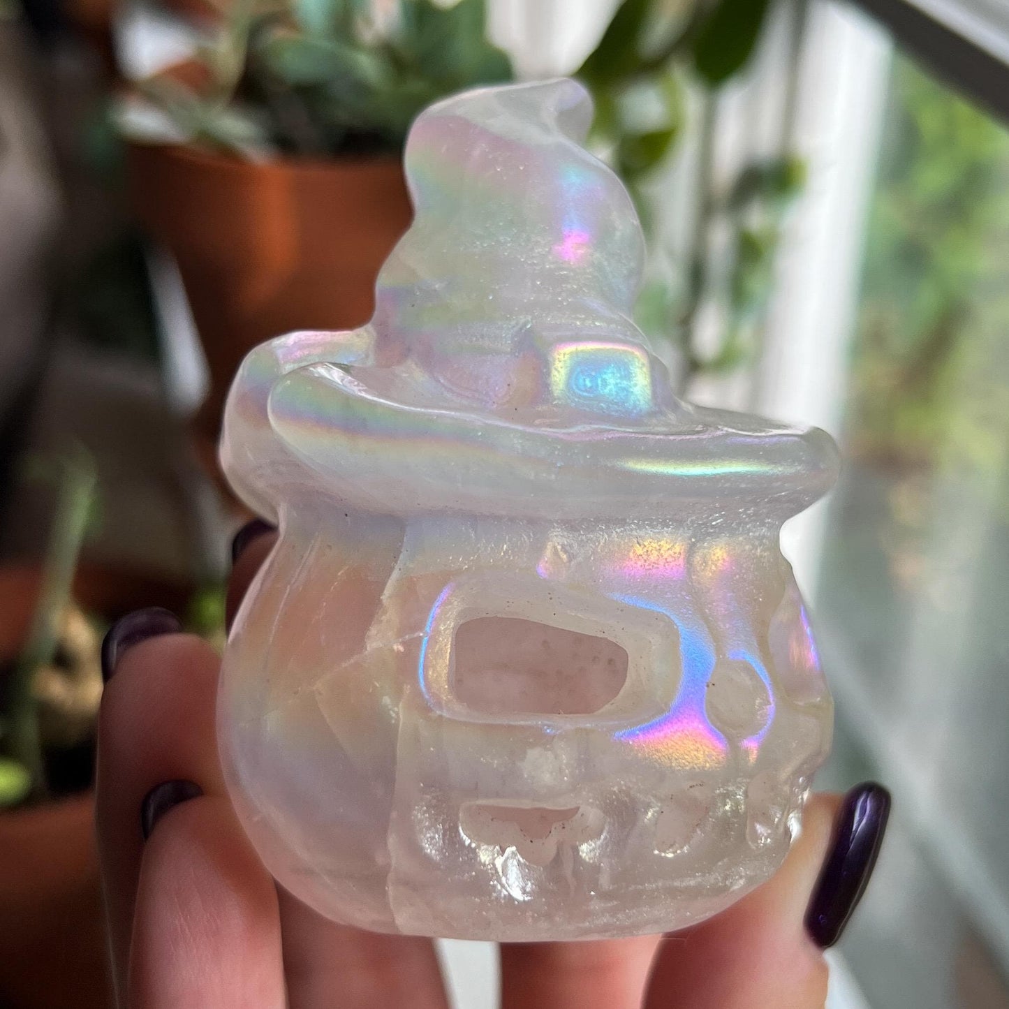 Rainbow Rose Quartz Witch Pumpkin