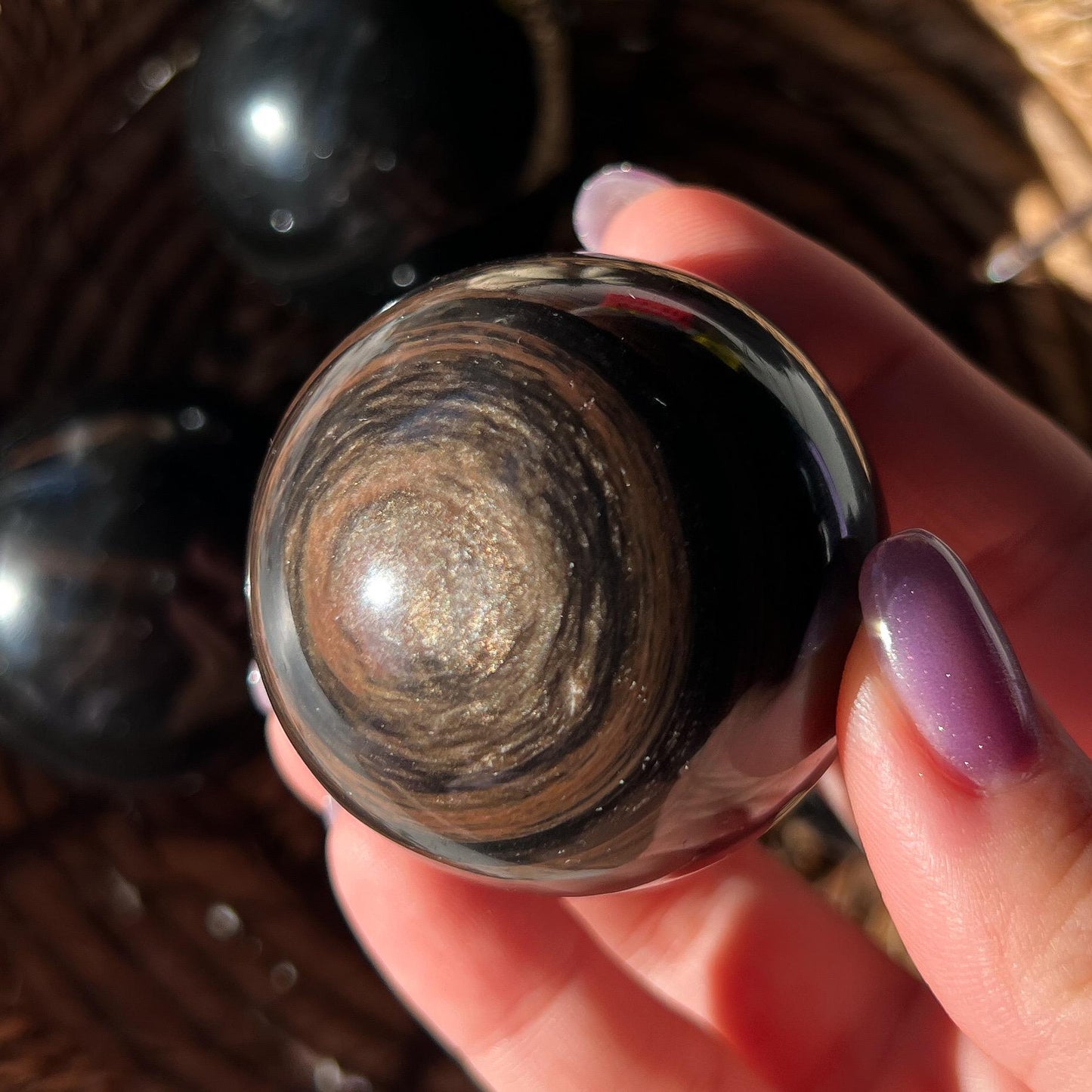 Copper Black Obsidian Sphere