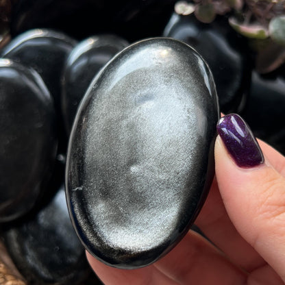 Silver Black Obsidian Palm Stones
