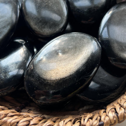 Silver Black Obsidian Palm Stones