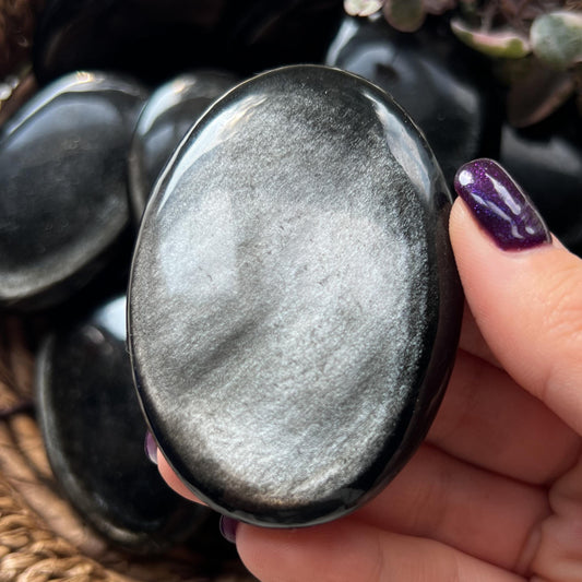 Silver Black Obsidian Palm Stones