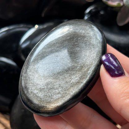 Silver Black Obsidian Palm Stones