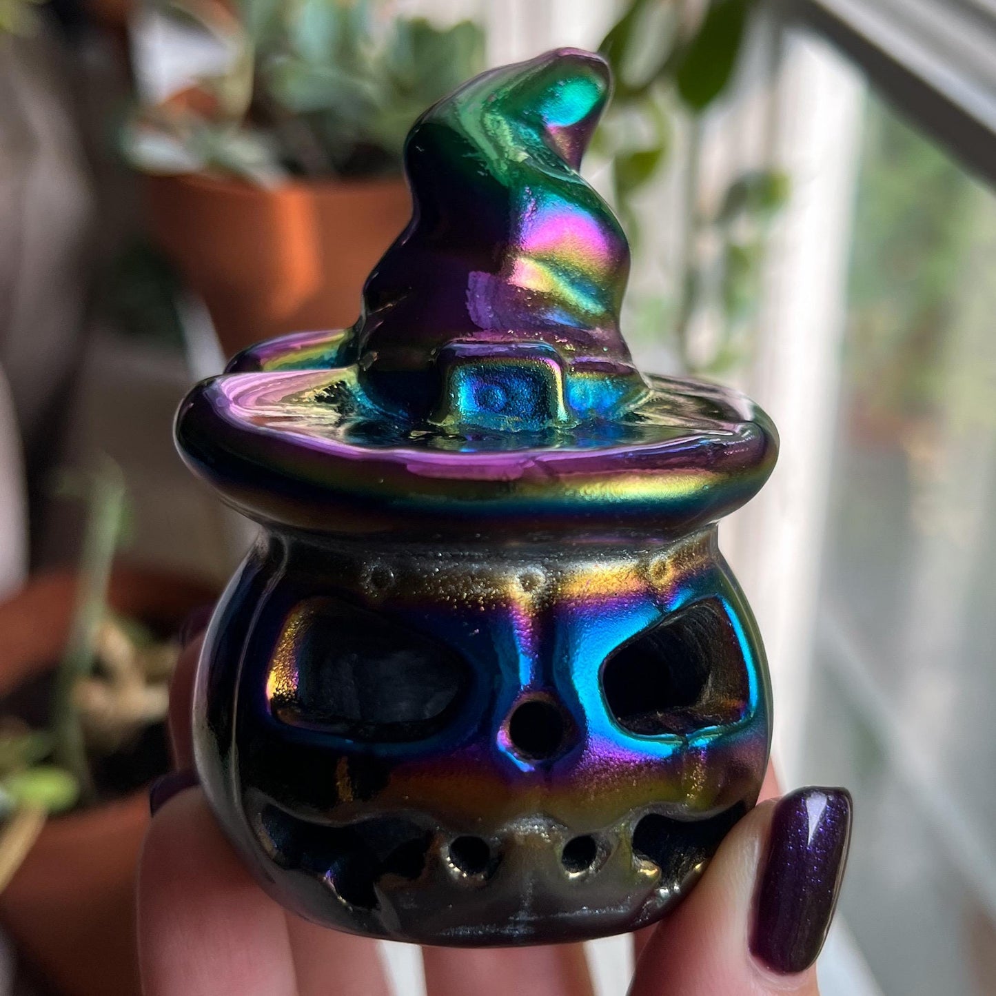 Rainbow Aura Obsidian Witch Pumpkin