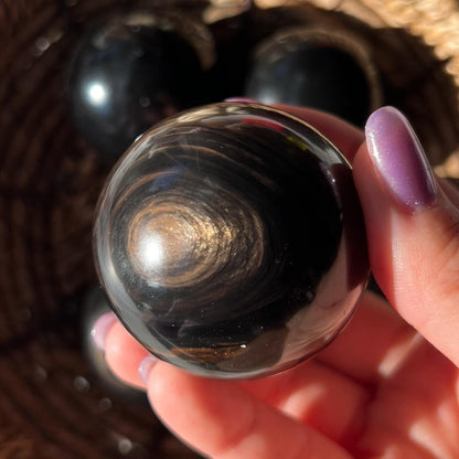 Copper Black Obsidian Sphere