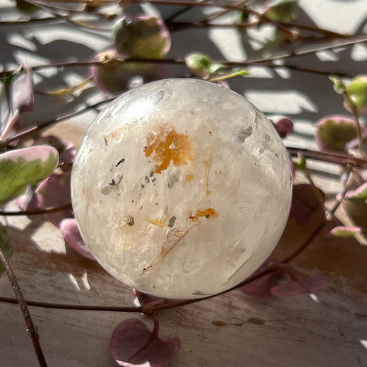 Pyrite in Golden Healer Quartz Sphere (34mm)