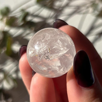 Pyrite in Girasol Quartz Sphere