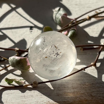 Pyrite in Girasol Quartz Sphere