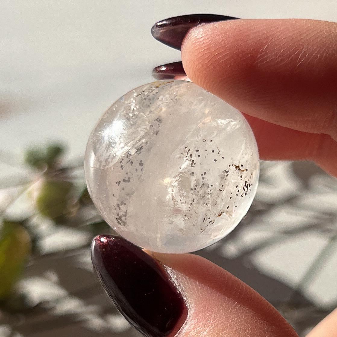 Pyrite in Girasol Quartz Sphere