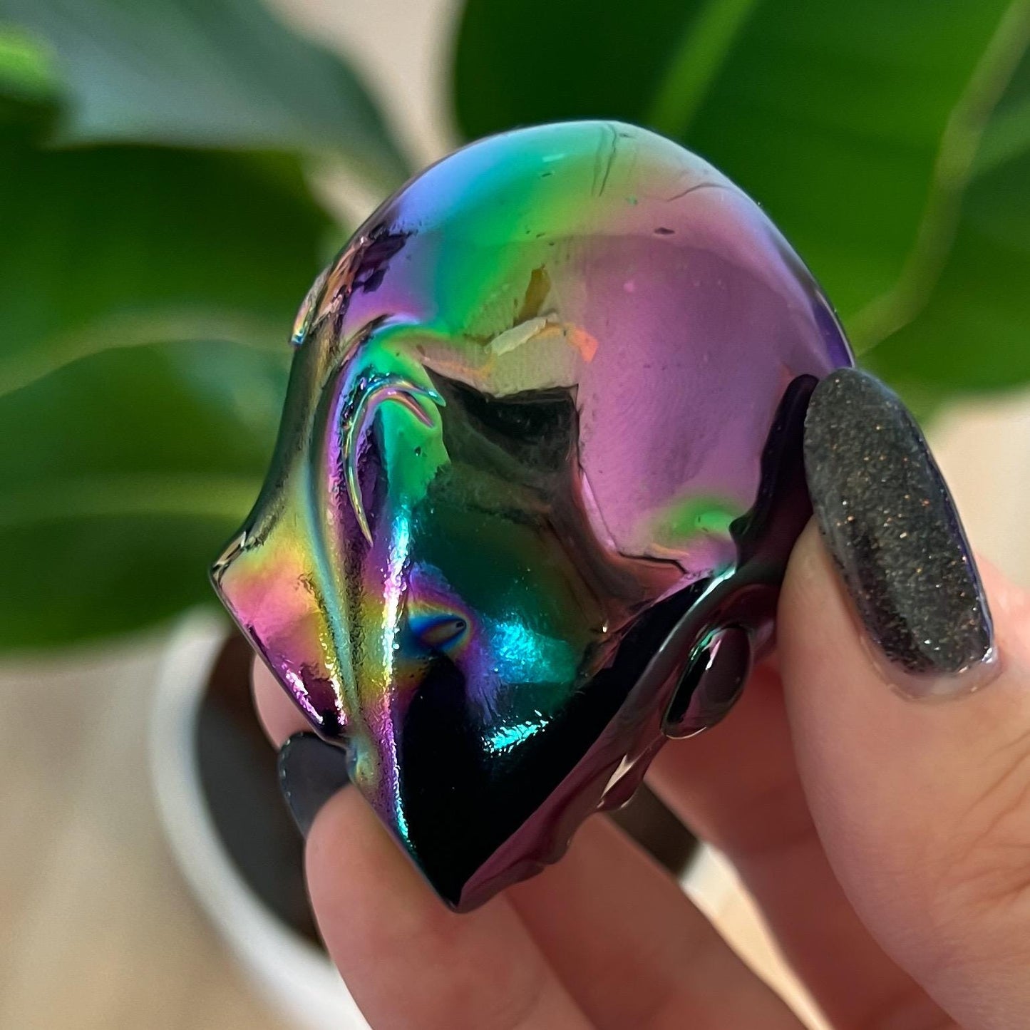 Rainbow Aura Obsidian Alien Skull