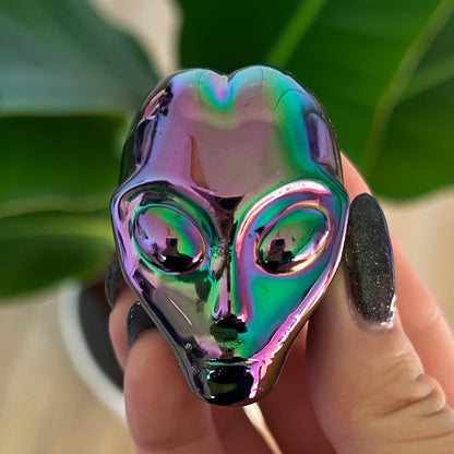 Rainbow Aura Obsidian Alien Skull