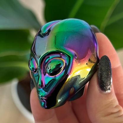 Rainbow Aura Obsidian Alien Skull