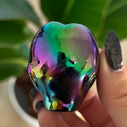 Rainbow Aura Obsidian Alien Skull