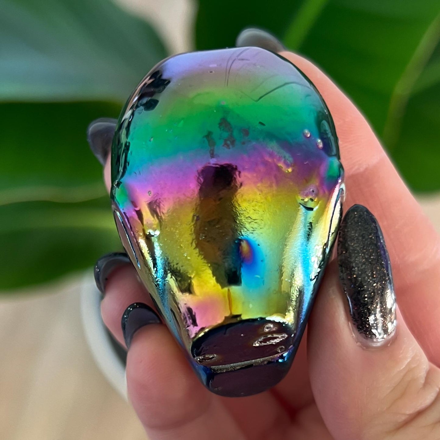 Rainbow Aura Obsidian Alien Skull