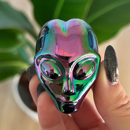 Rainbow Aura Obsidian Alien Skull