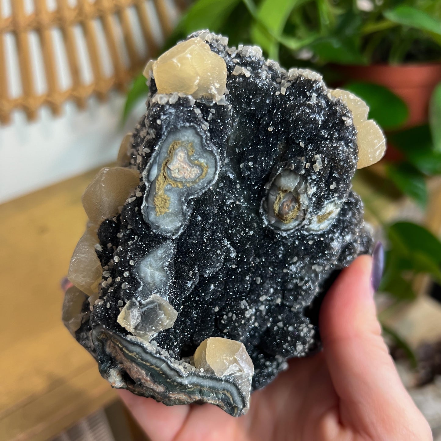 Black Amethyst Calcite Geode