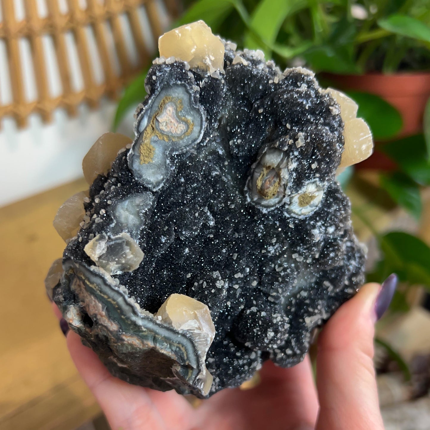 Black Amethyst Calcite Geode