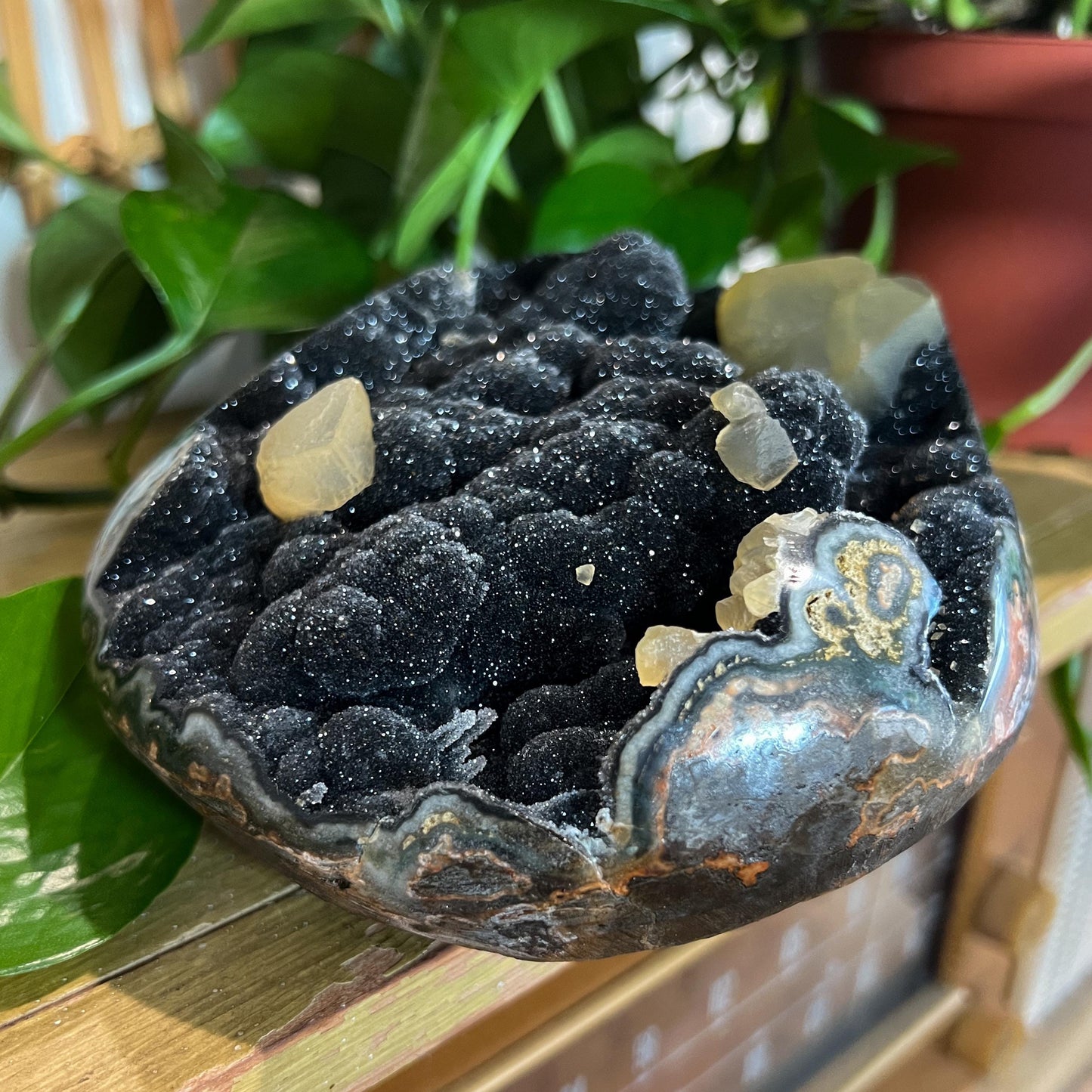 Black Amethyst 4lb Calcite Geode