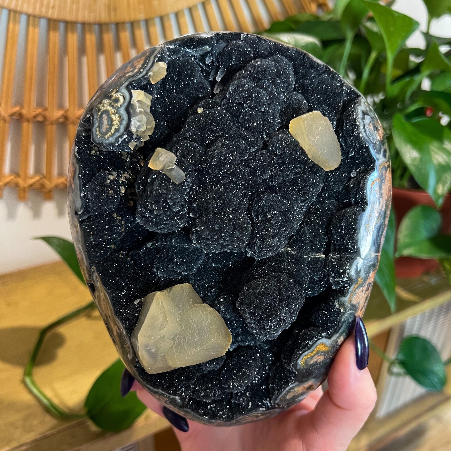 Black Amethyst 4lb Calcite Geode