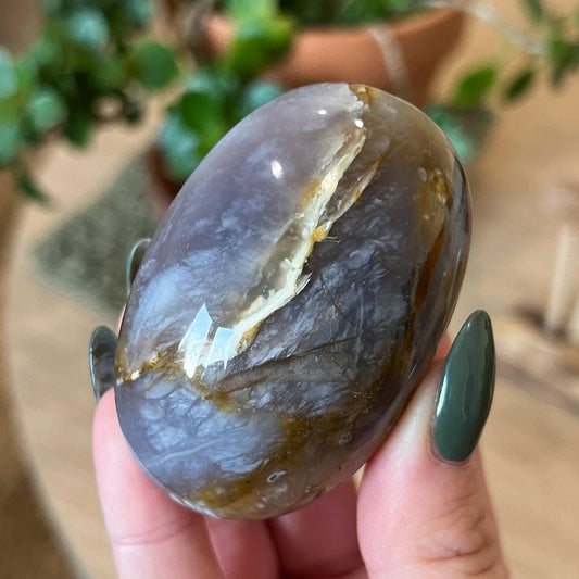 Purple Chalcedony Palm Stone