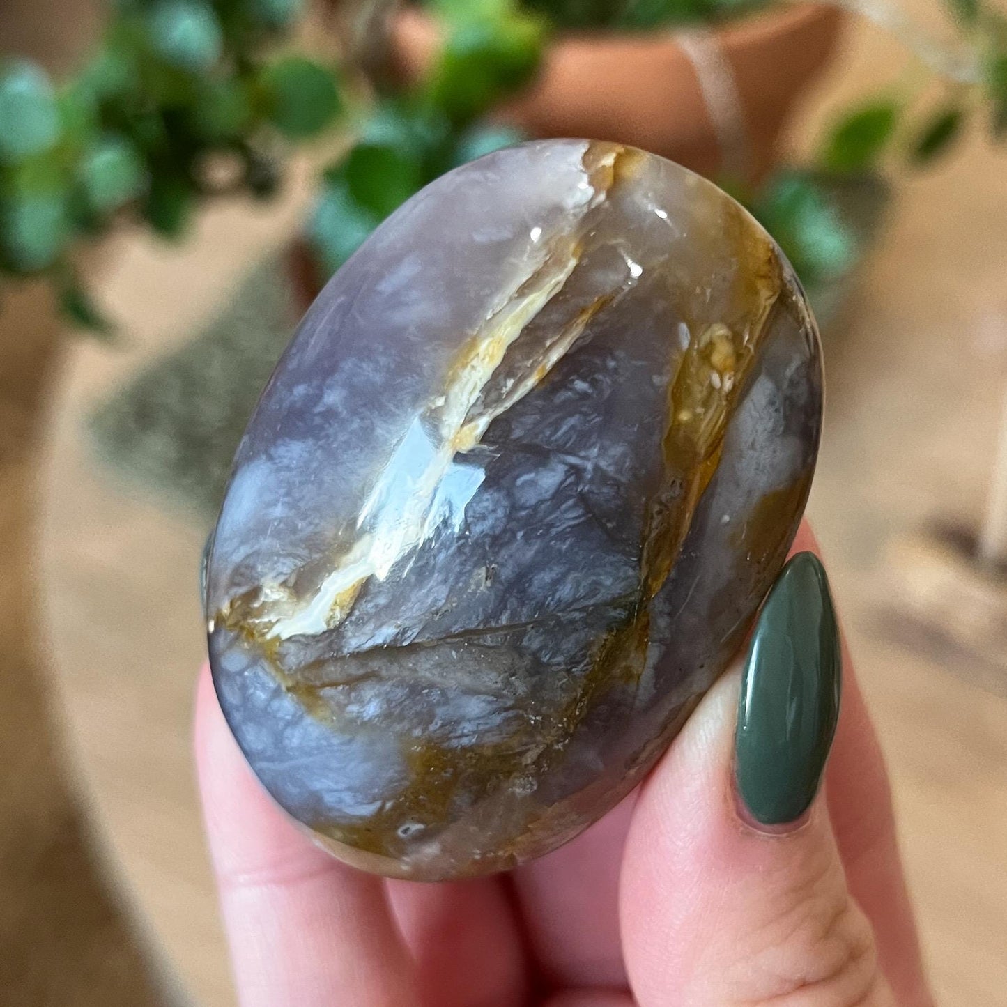 Purple Chalcedony Palm Stone