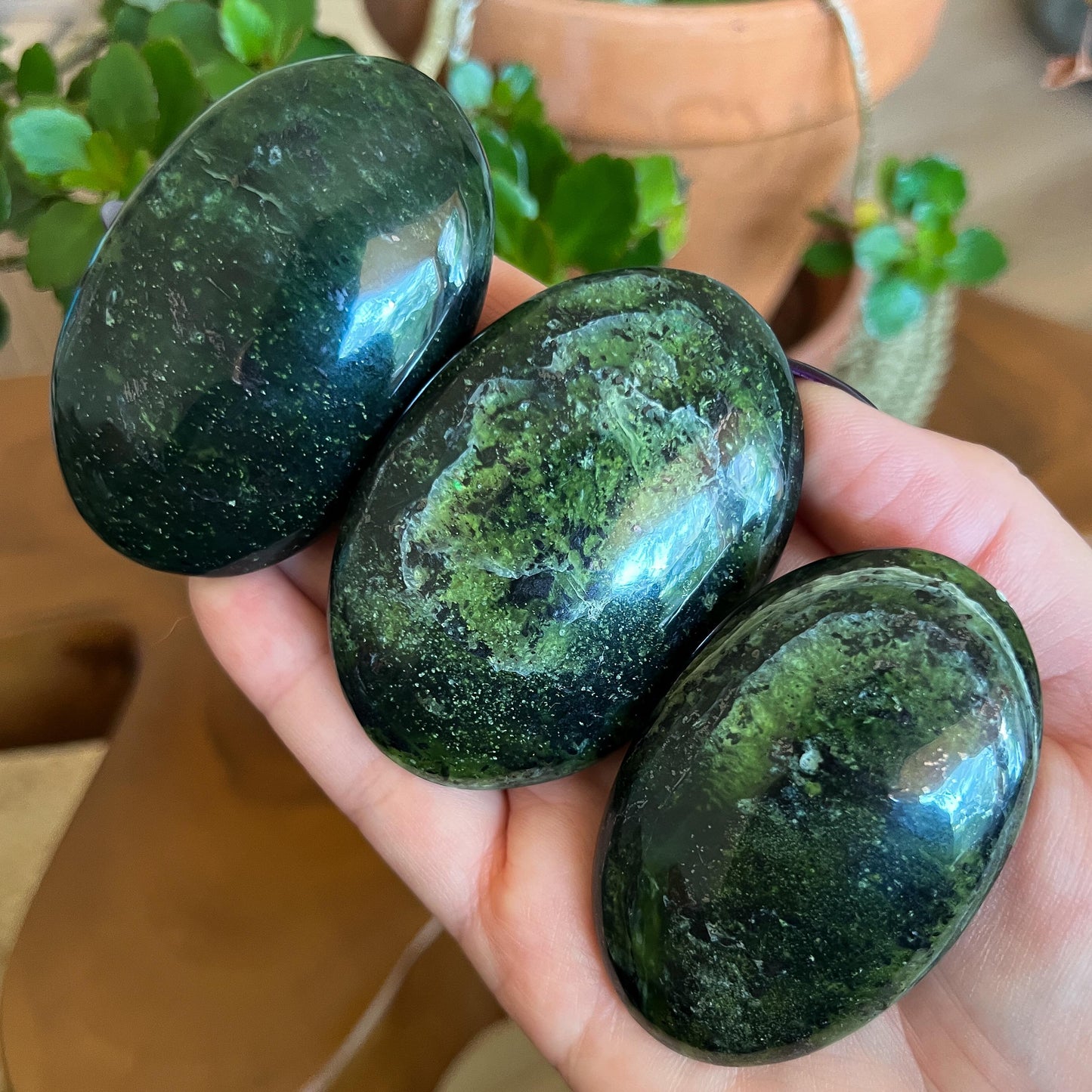 Glowing Serpentine Palm Stones