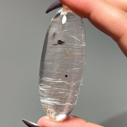 Silver Pink Rutilated Quartz with Hematite Palm Stone