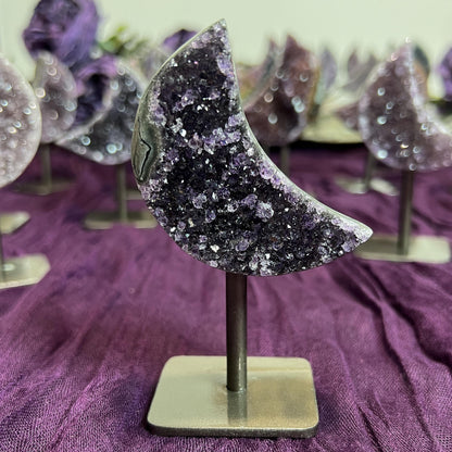 Rainbow Amethyst Moon Geode on Stands: Astrology Reiki Centerpiece