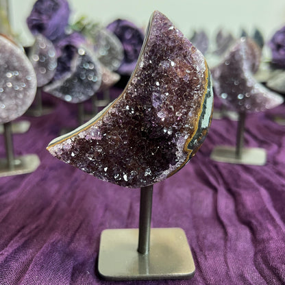 Rainbow Amethyst Moon Geode on Stands: Astrology Reiki Centerpiece
