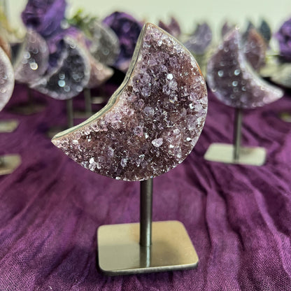 Rainbow Amethyst Moon Geode on Stands: Astrology Reiki Centerpiece