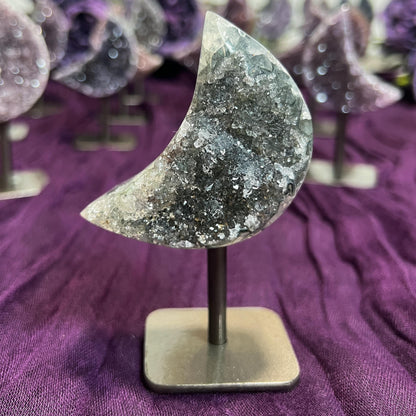 Rainbow Amethyst Moon Geode on Stands: Astrology Reiki Centerpiece
