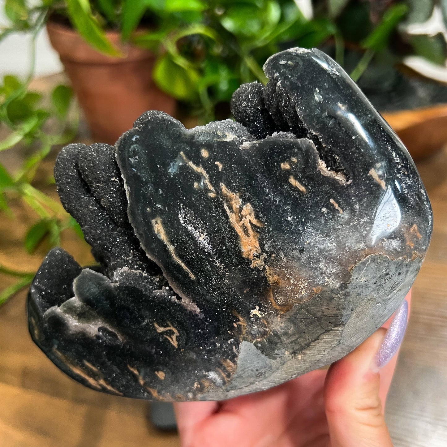 Gray Black Galaxy Amethyst Geode: Jasper Eyes and Stalactites, Druzy Crystal from Uruguay