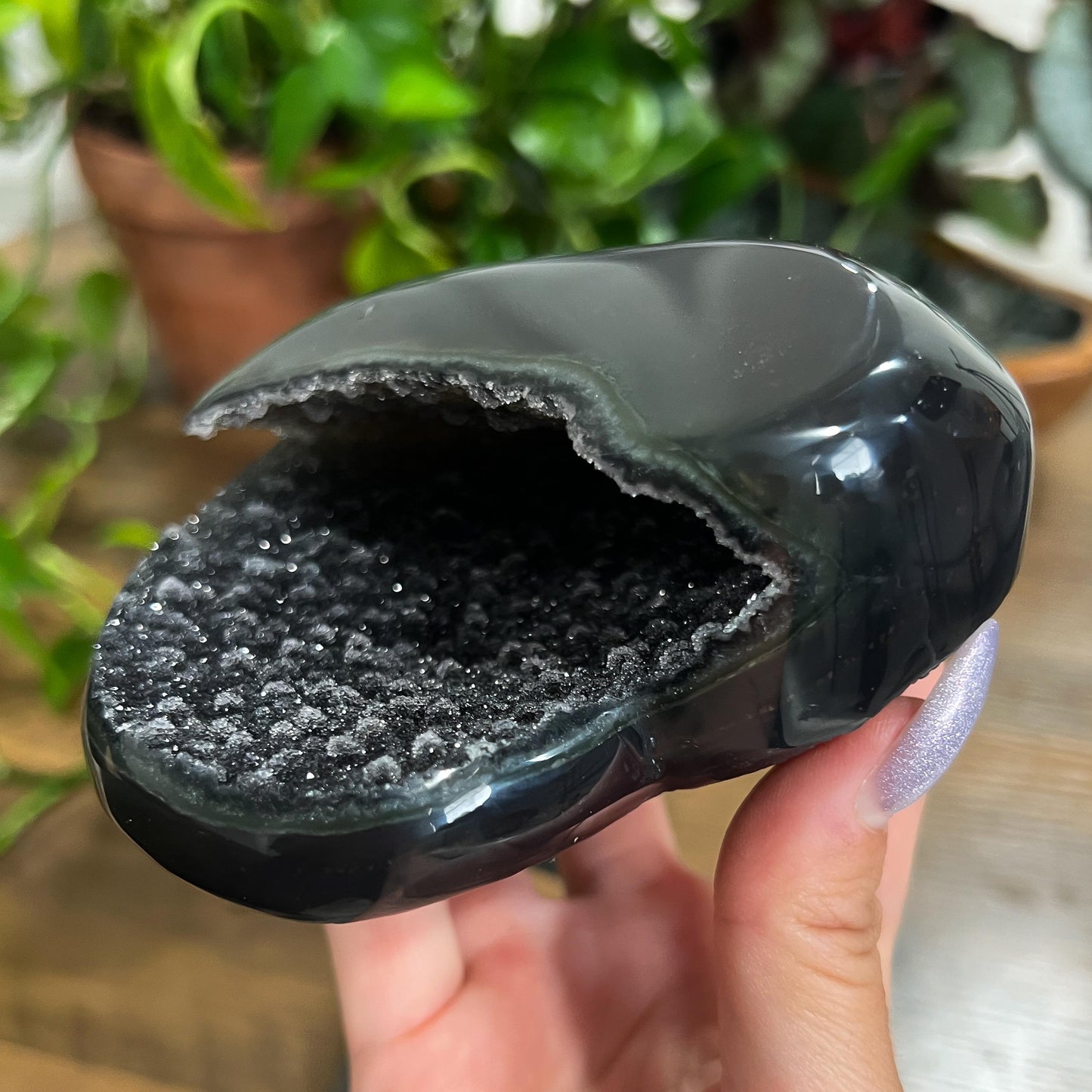 Black Galaxy Amethyst Heart: Druzy Crystal from Uruguay