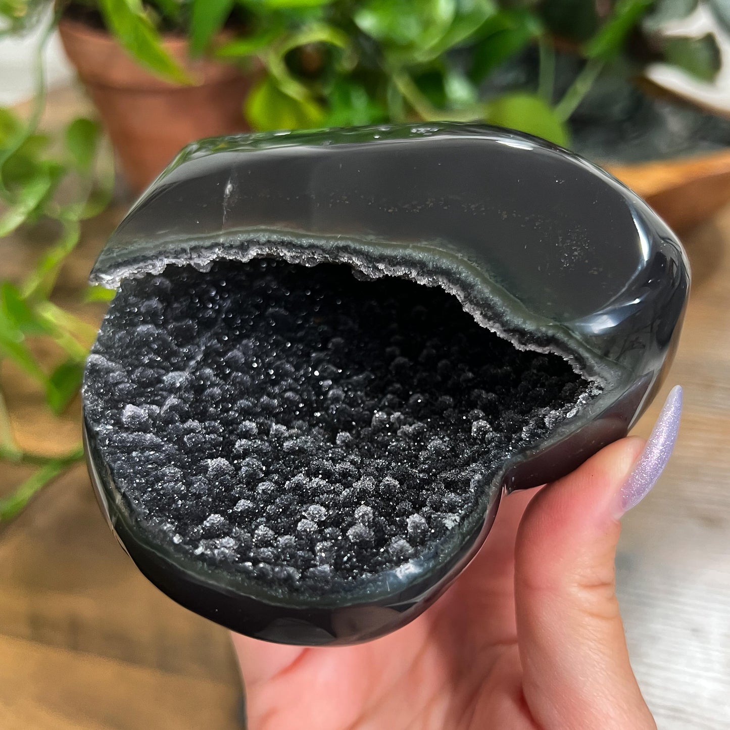 Black Galaxy Amethyst Heart: Druzy Crystal from Uruguay